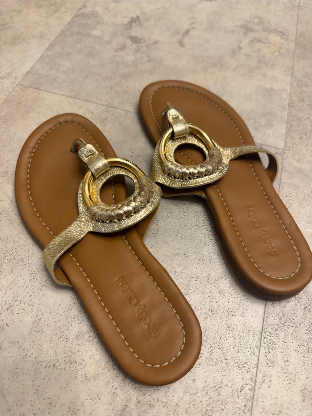 See By Chloé Gold Ring-Detail Leather Slide Sandals